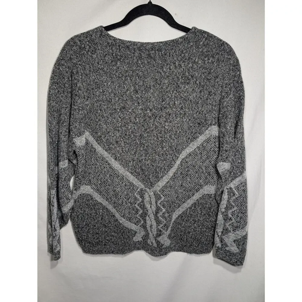 Vtg Castle Square knit sweater Sz M silver Grunge 80s 90s unisex allover pattern
